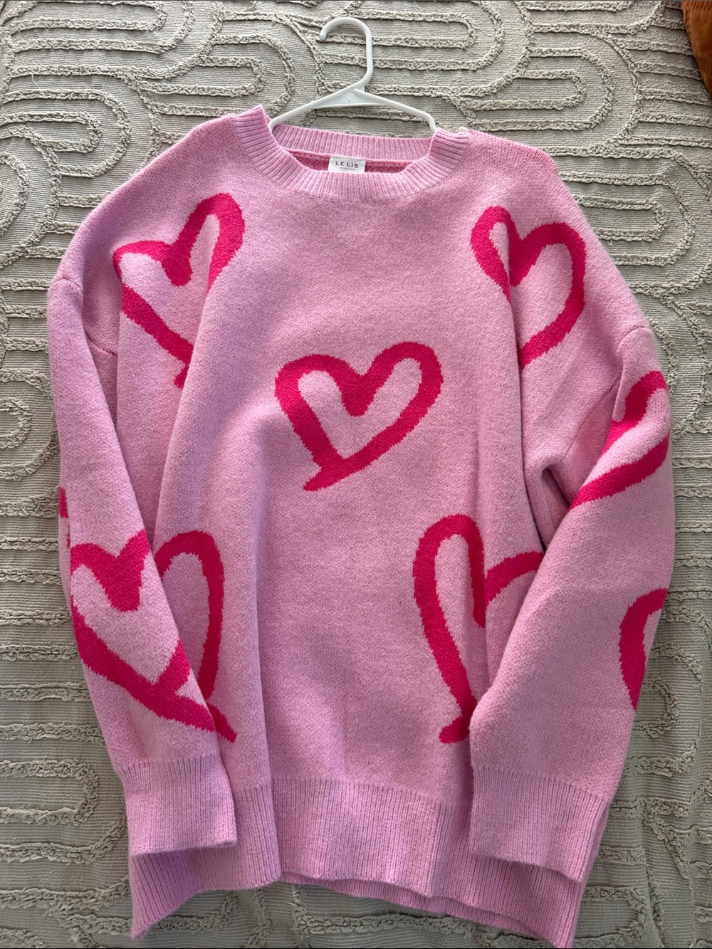 Le Lis Pink Sweater with Hot-Pink Heart Motif